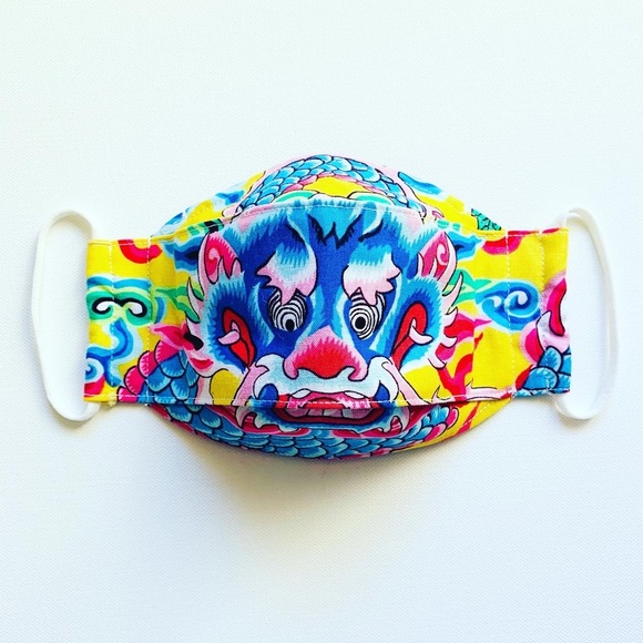 NEW Handmade Yellow Dragon Print 3D Face Mask - Picture 2 of 6